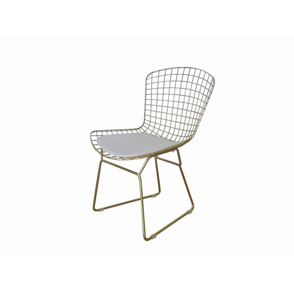 Benjara Hely 23 Inch Dining Chair Set of 2, 4 Cushions, Metal Cage Frame, Gold