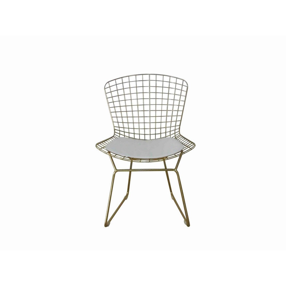 Benjara Hely 23 Inch Dining Chair Set of 2, 4 Cushions, Metal Cage Frame, Gold