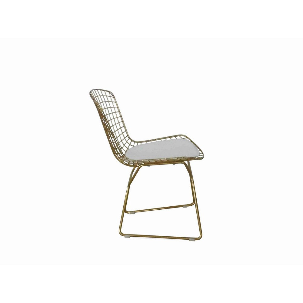 Benjara Hely 23 Inch Dining Chair Set of 2, 4 Cushions, Metal Cage Frame, Gold