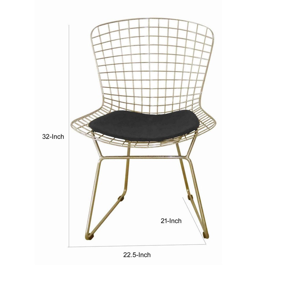 Benjara Hely 23 Inch Dining Chair Set of 2, 4 Cushions, Metal Cage Frame, Gold