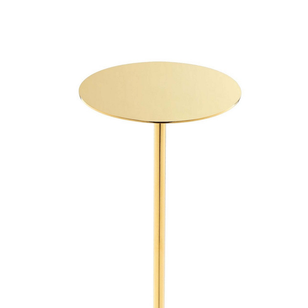 Benjara Sen 8 Inch Side End Drink Table, Round, White Genuine Marble, Gold Finish