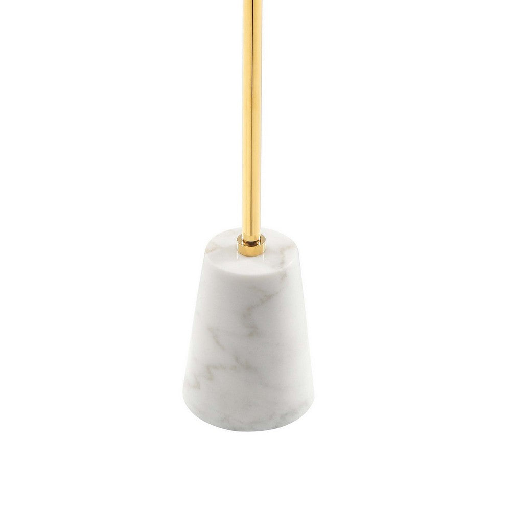 Benjara Sen 8 Inch Side End Drink Table, Round, White Genuine Marble, Gold Finish