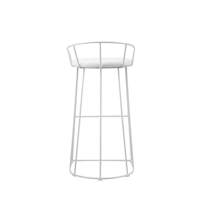 Benjara Cato 31 Inch Barstool, White Faux Leather Set, Low Back, Footrest, Metal