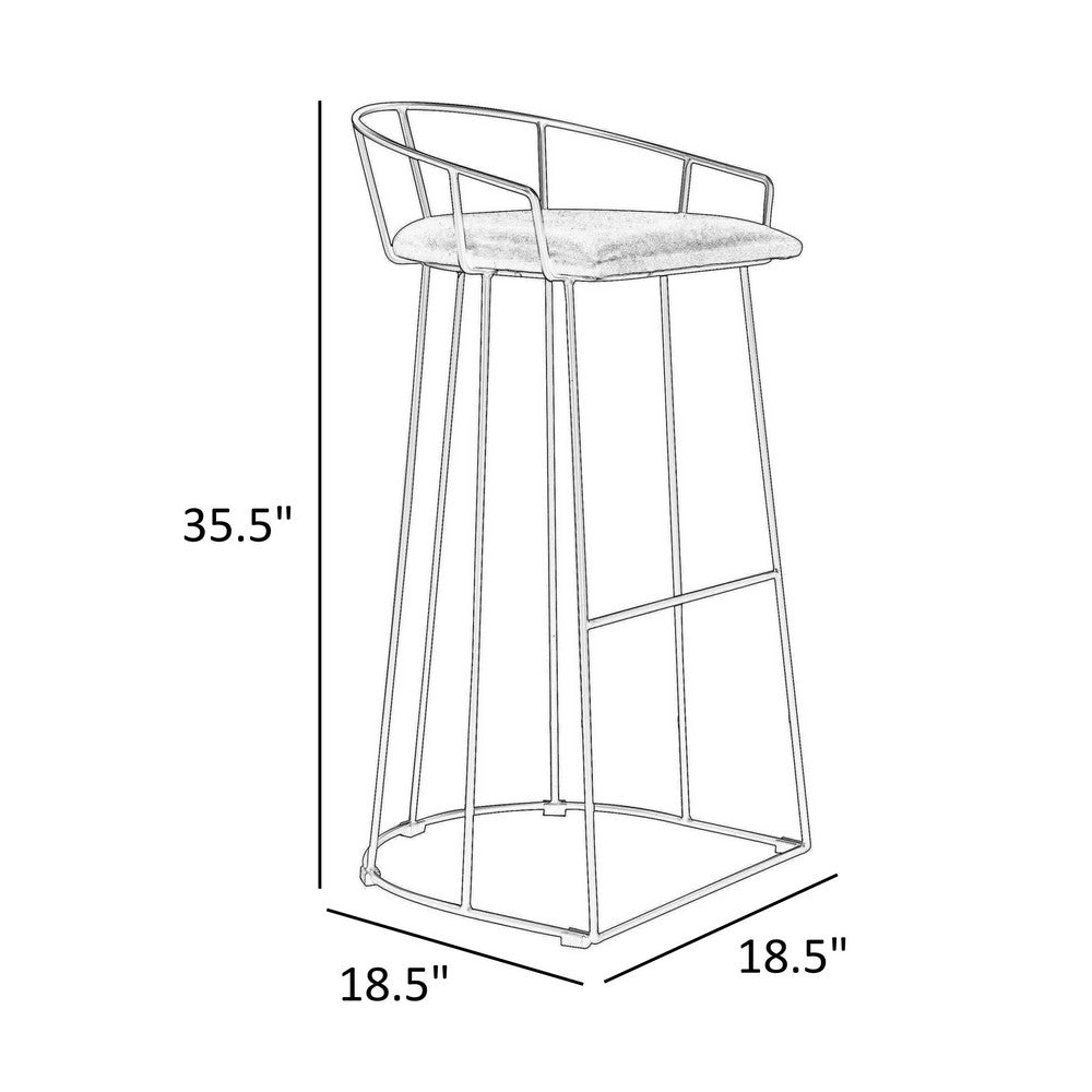 Benjara Cato 31 Inch Barstool, White Faux Leather Set, Low Back, Footrest, Metal
