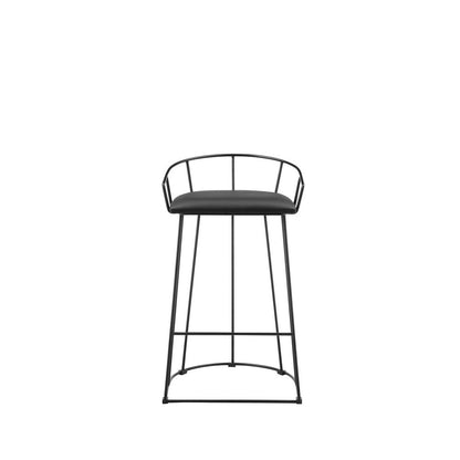 Benjara Cato 27 Inch Counter Stool, Black Faux Leather Set, Low Back, Metal Frame