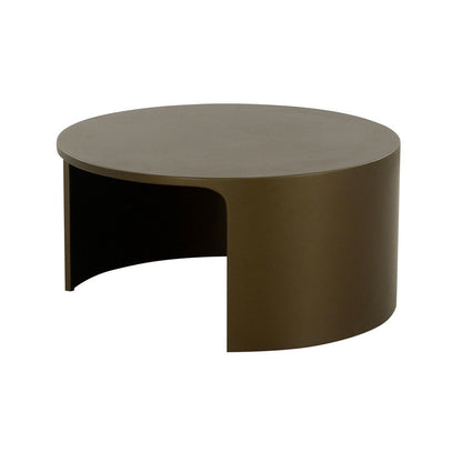 Benjara Cid Cody Coffee Table, 32 Inch Round Top, Open Base, Olive Brown Finish