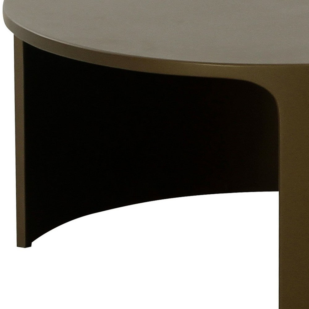 Benjara Cid Cody Coffee Table, 32 Inch Round Top, Open Base, Olive Brown Finish