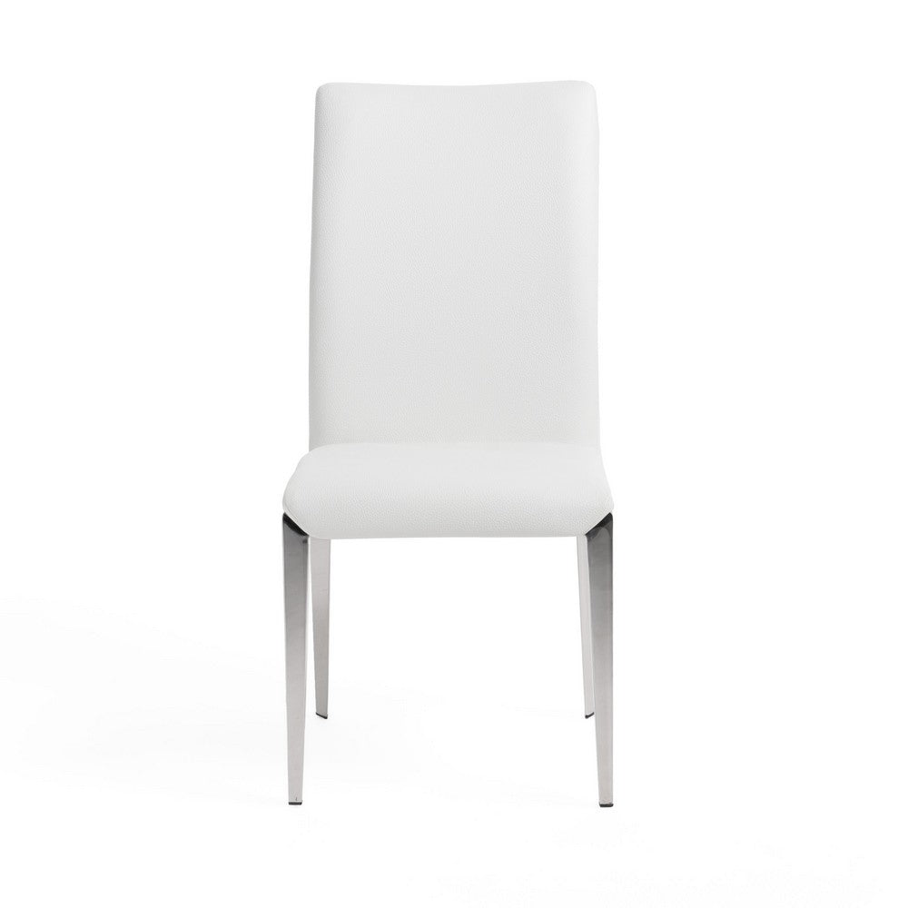 Benjara 18 Inch Dining Side Chair Set of 2, Plush White Faux Leather Seat, Metal