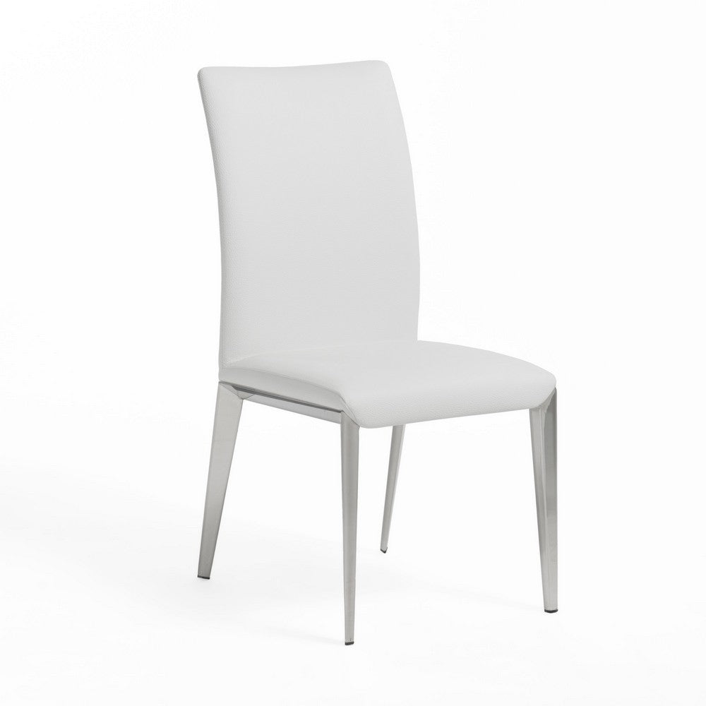 Benjara 18 Inch Dining Side Chair Set of 2, Plush White Faux Leather Seat, Metal