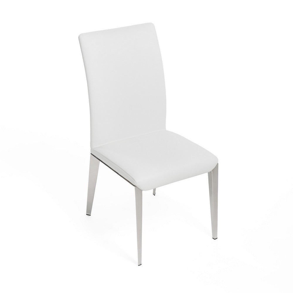 Benjara 18 Inch Dining Side Chair Set of 2, Plush White Faux Leather Seat, Metal