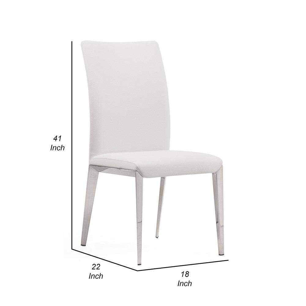 Benjara 18 Inch Dining Side Chair Set of 2, Plush White Faux Leather Seat, Metal