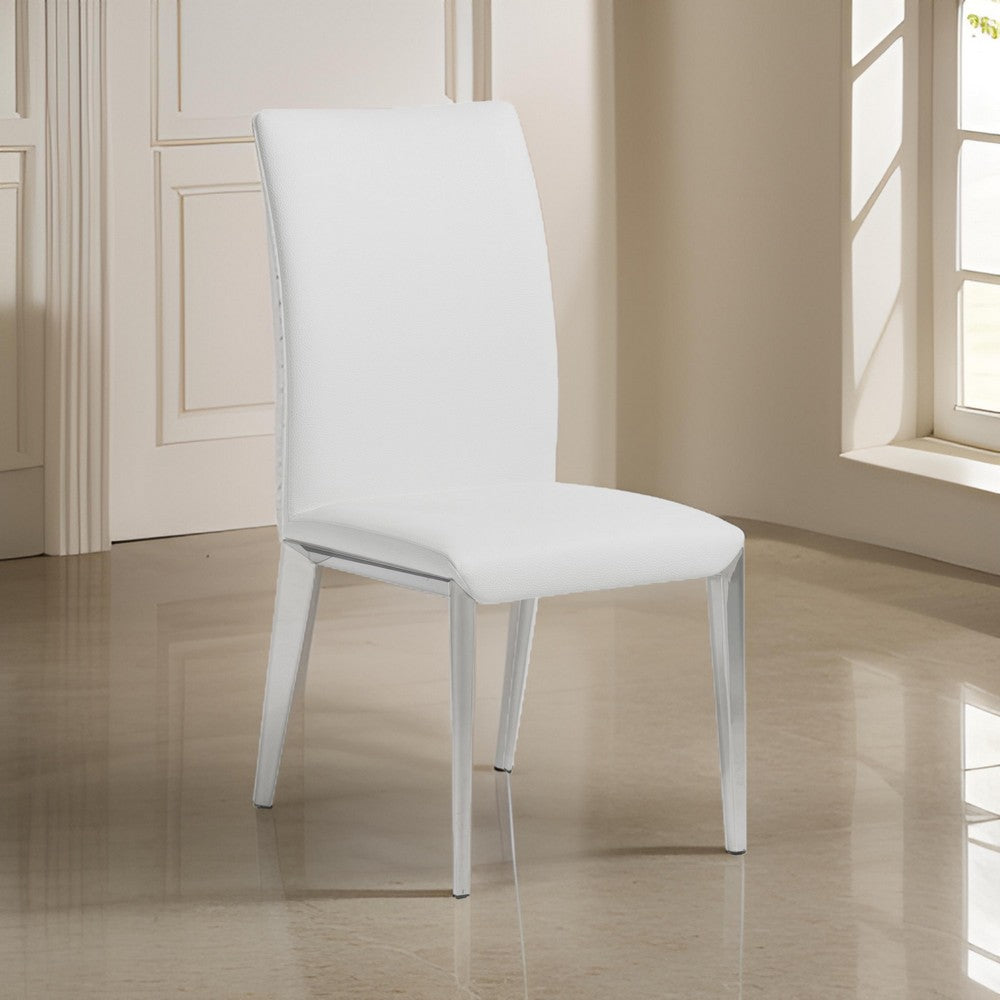Benjara 18 Inch Dining Side Chair Set of 2, Plush White Faux Leather Seat, Metal
