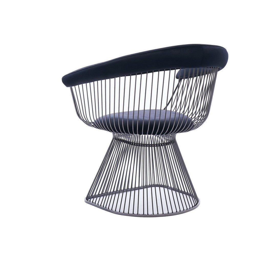 Benjara Cid Ann 31 Inch Dining Chair, Round Windsor Wired Back, Plush Black Velvet