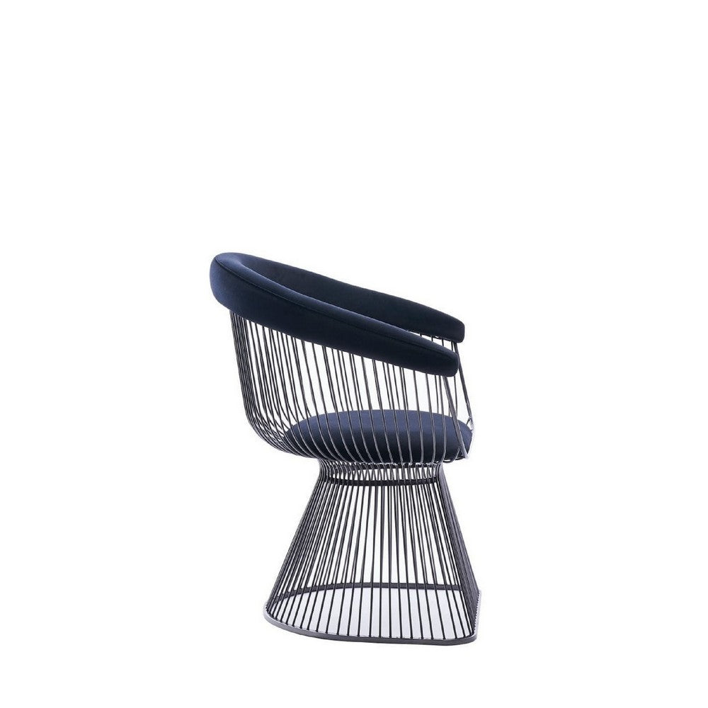 Benjara Cid Ann 31 Inch Dining Chair, Round Windsor Wired Back, Plush Black Velvet