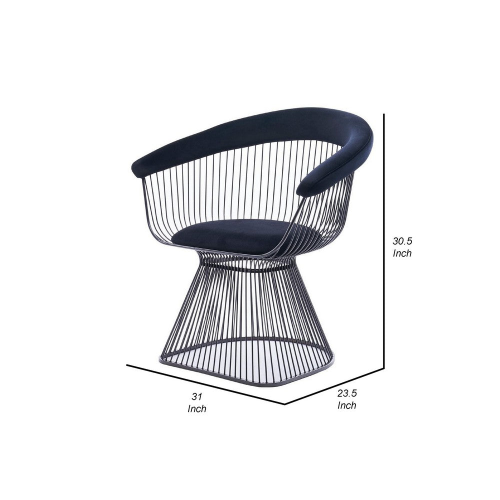 Benjara Cid Ann 31 Inch Dining Chair, Round Windsor Wired Back, Plush Black Velvet