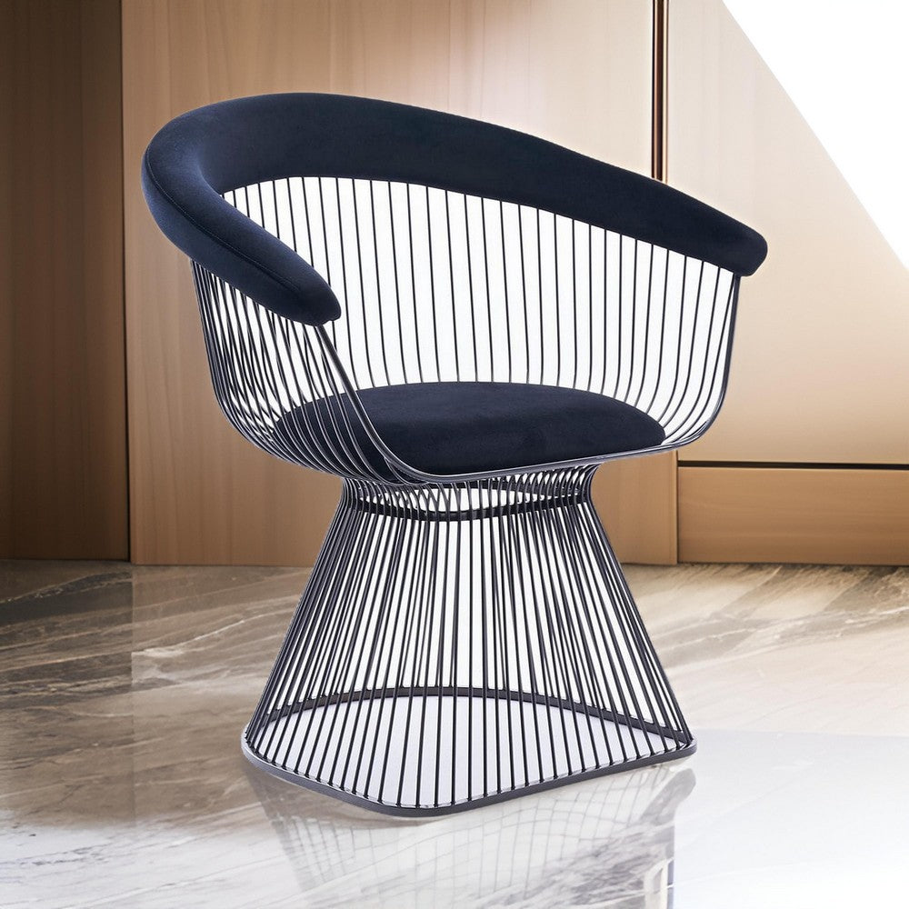 Benjara Cid Ann 31 Inch Dining Chair, Round Windsor Wired Back, Plush Black Velvet