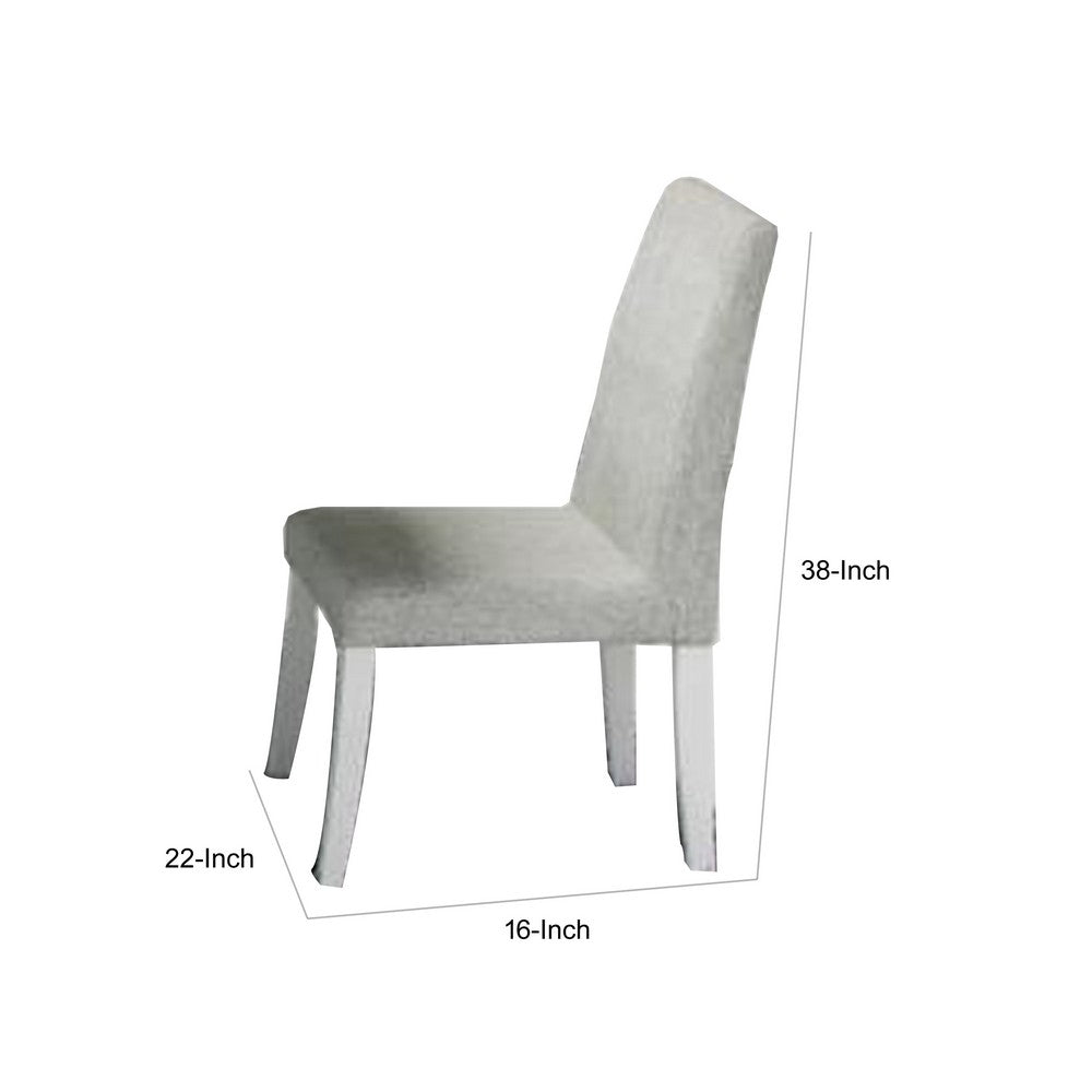 Benjara Cid Avi 16 Inch Dining Chair, Set of 2, White Fabric, Soft Cushions, Wood