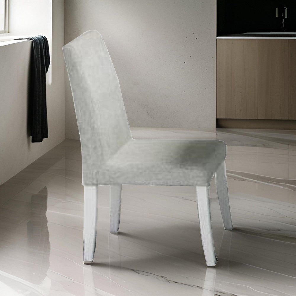 Benjara Cid Avi 16 Inch Dining Chair, Set of 2, White Fabric, Soft Cushions, Wood