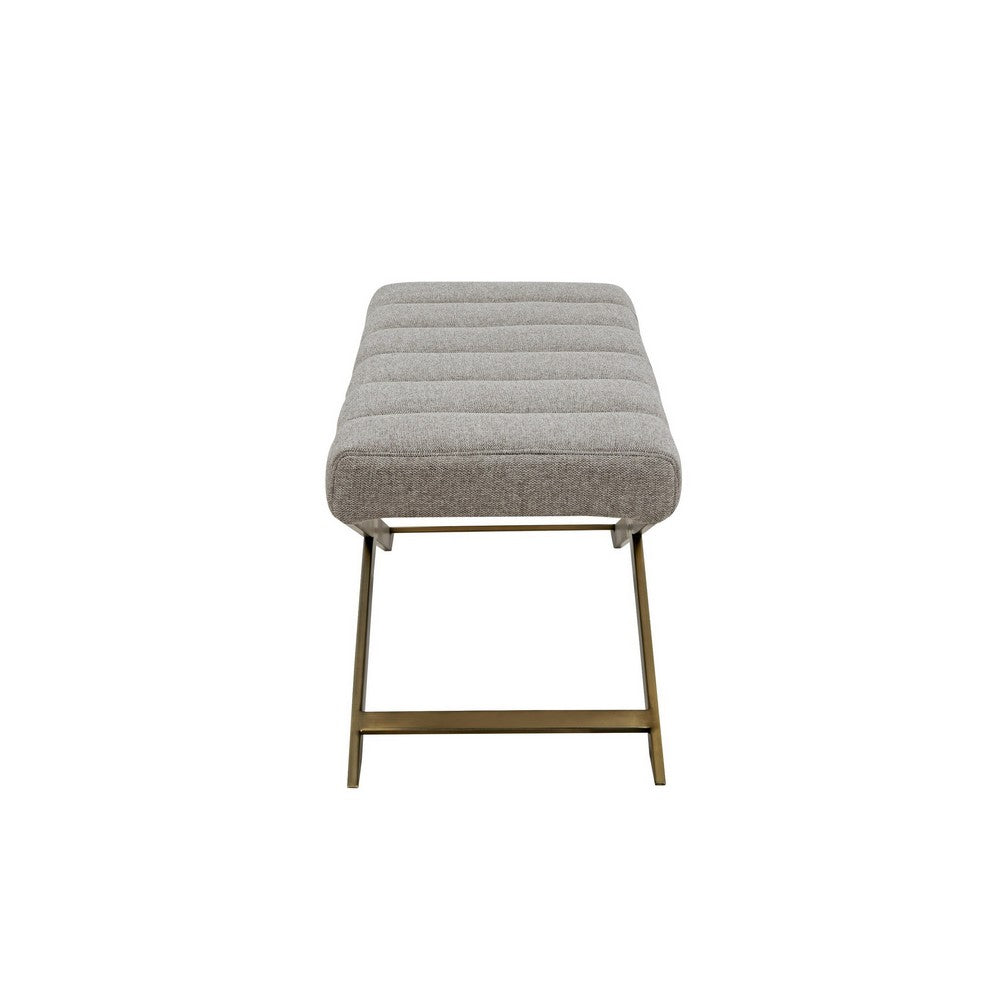 Benjara Cid Shia 47 Inch Accent Bench, Tufted Gray, X Shape Brushed Brass Legs