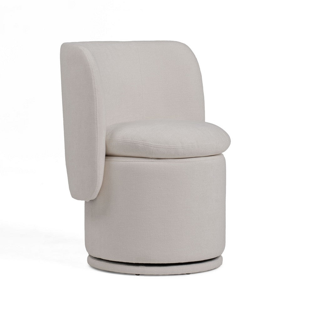 Benjara Reno Nori 26 Inch, Swivel Dining Chair, Off White Fabric, Wingback, Wood