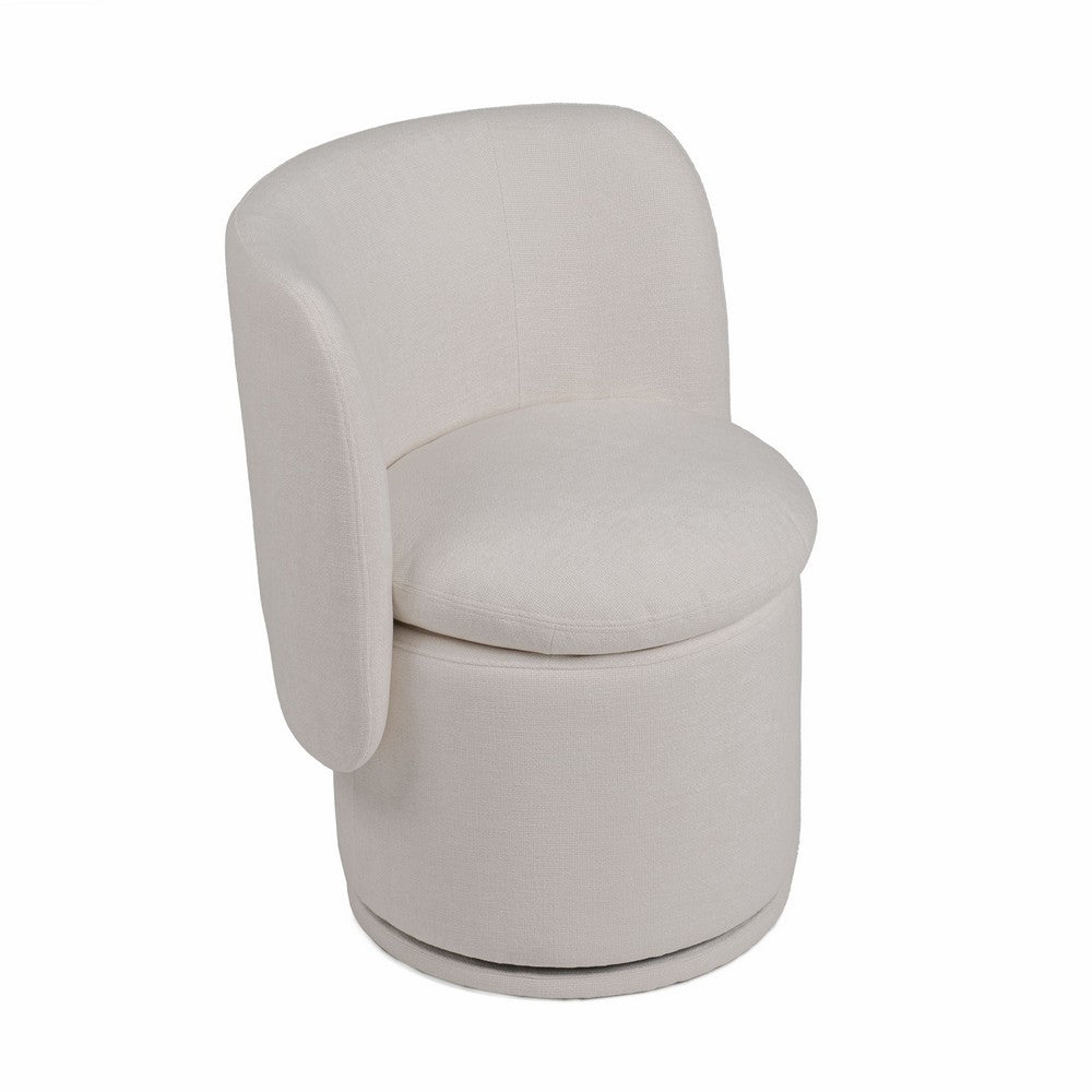 Benjara Reno Nori 26 Inch, Swivel Dining Chair, Off White Fabric, Wingback, Wood