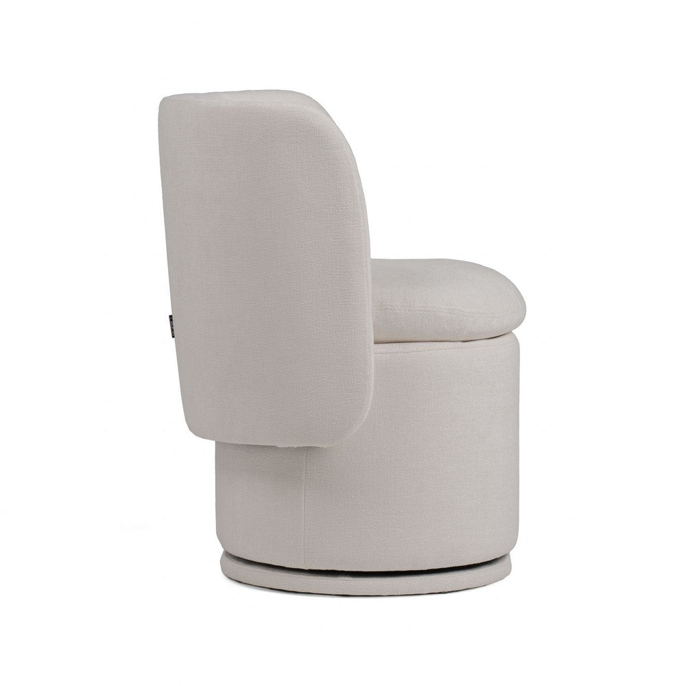 Benjara Reno Nori 26 Inch, Swivel Dining Chair, Off White Fabric, Wingback, Wood