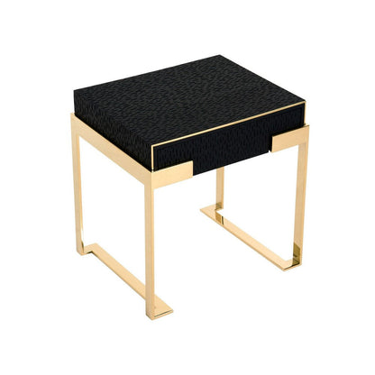 Benjara Cid Ruth 25 Inch Nightstand, Square Wenge Top, Polished Gold Steel Legs