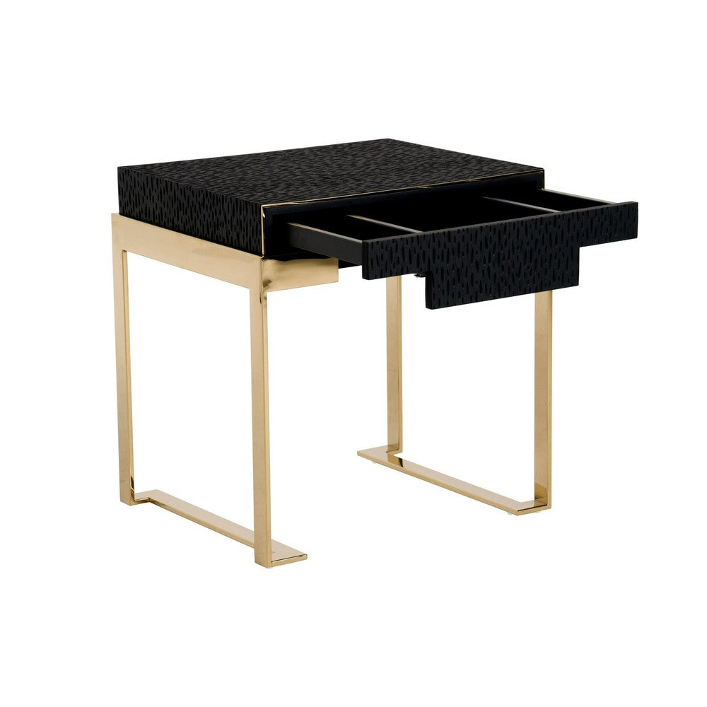 Benjara Cid Ruth 25 Inch Nightstand, Square Wenge Top, Polished Gold Steel Legs