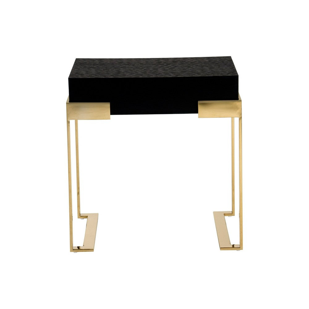 Benjara Cid Ruth 25 Inch Nightstand, Square Wenge Top, Polished Gold Steel Legs