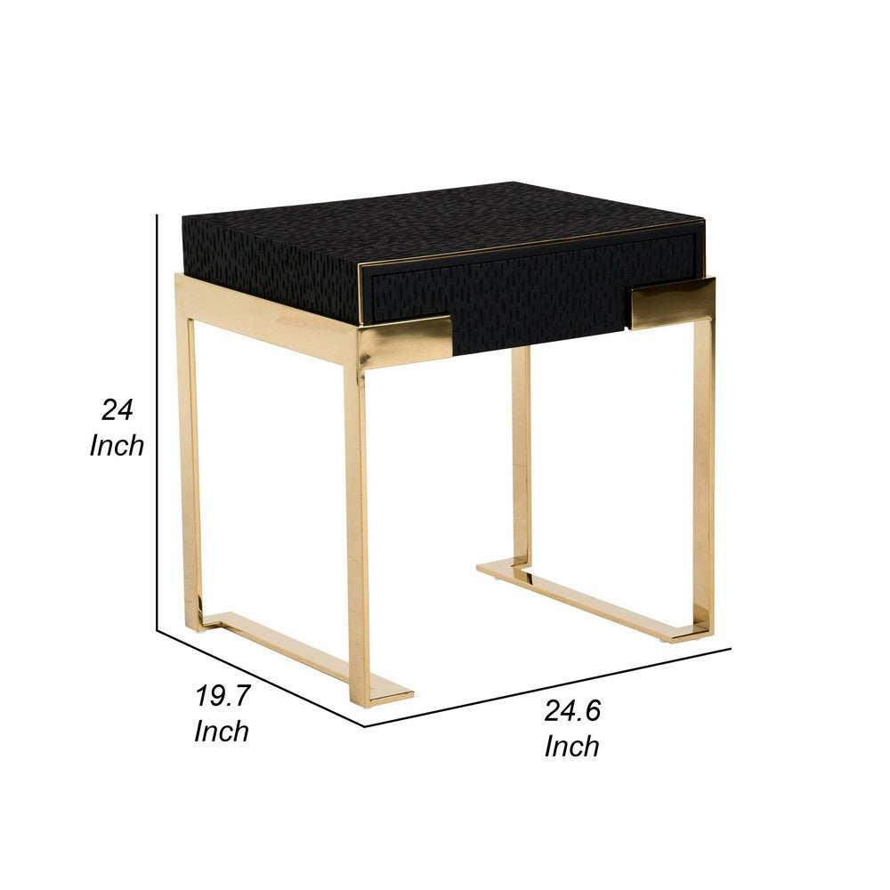 Benjara Cid Ruth 25 Inch Nightstand, Square Wenge Top, Polished Gold Steel Legs