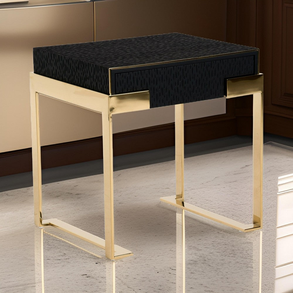 Benjara Cid Ruth 25 Inch Nightstand, Square Wenge Top, Polished Gold Steel Legs