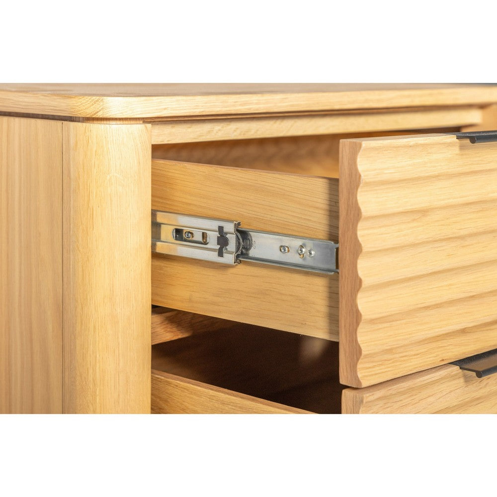 Benjara Cid Jima 26 Inch Nightstand, 2 Drawers, Solid Wood in Natural Oak Finish