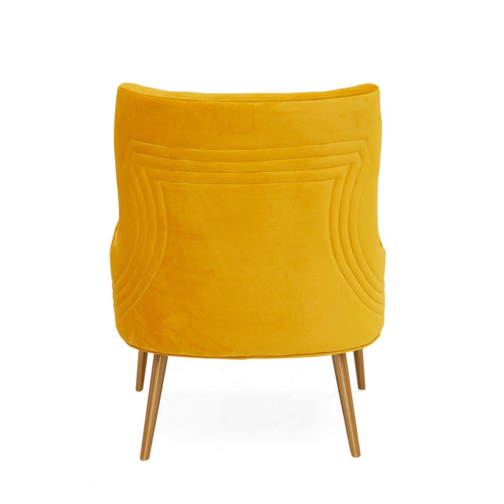 Benjara Elina 30 Inch Accent Chair, Cushioned Button Tufted Wingback, Orange Velvet
