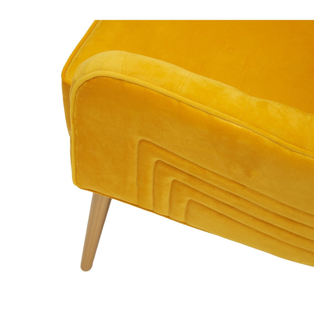 Benjara Elina 30 Inch Accent Chair, Cushioned Button Tufted Wingback, Orange Velvet