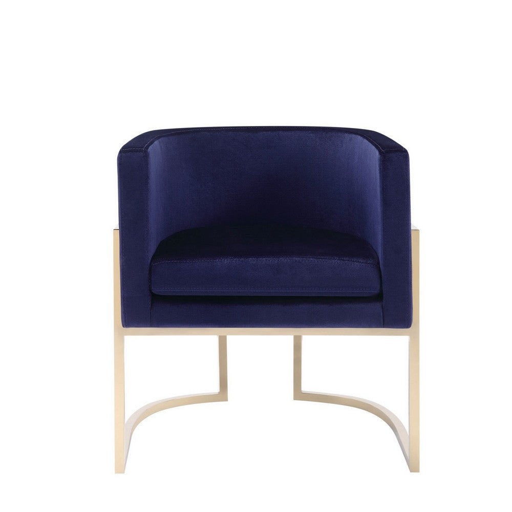 Benjara Naaz 24 Inch Kids Chair, Round, Blue Cushioned Velvet, Cantilever Gold Base
