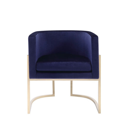 Benjara Naaz 24 Inch Kids Chair, Round, Blue Cushioned Velvet, Cantilever Gold Base