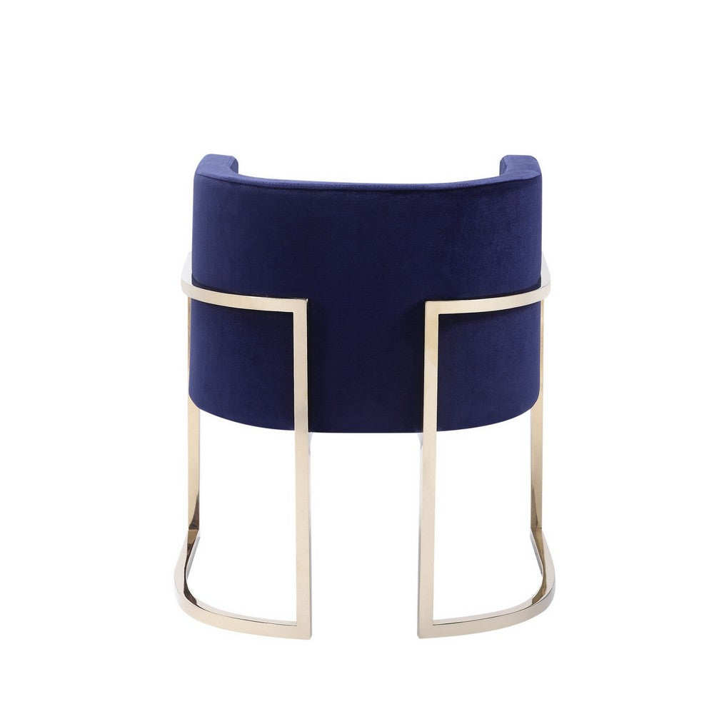 Benjara Naaz 24 Inch Kids Chair, Round, Blue Cushioned Velvet, Cantilever Gold Base