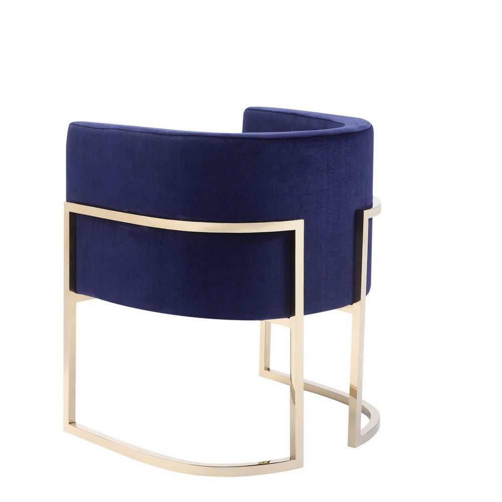Benjara Naaz 24 Inch Kids Chair, Round, Blue Cushioned Velvet, Cantilever Gold Base