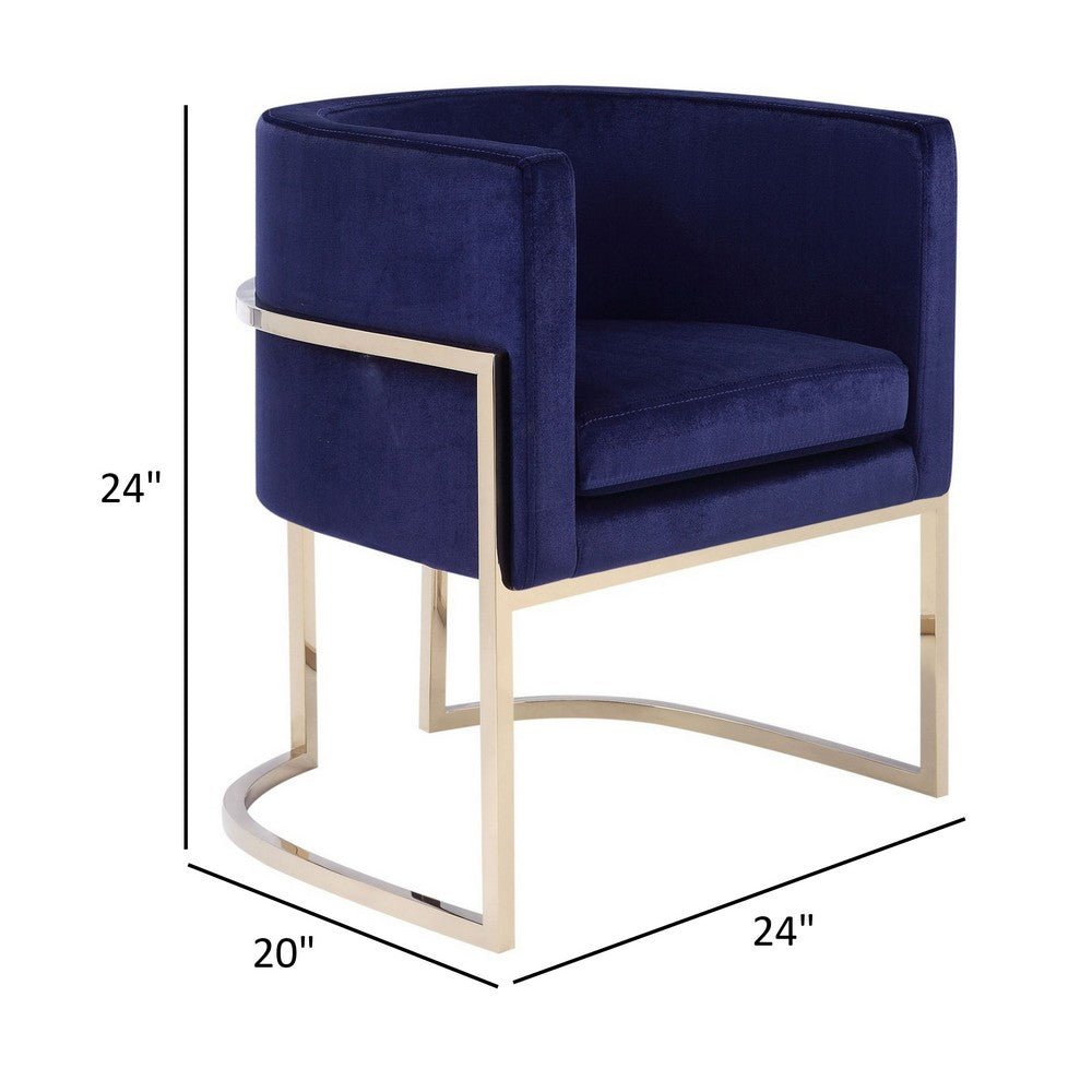 Benjara Naaz 24 Inch Kids Chair, Round, Blue Cushioned Velvet, Cantilever Gold Base