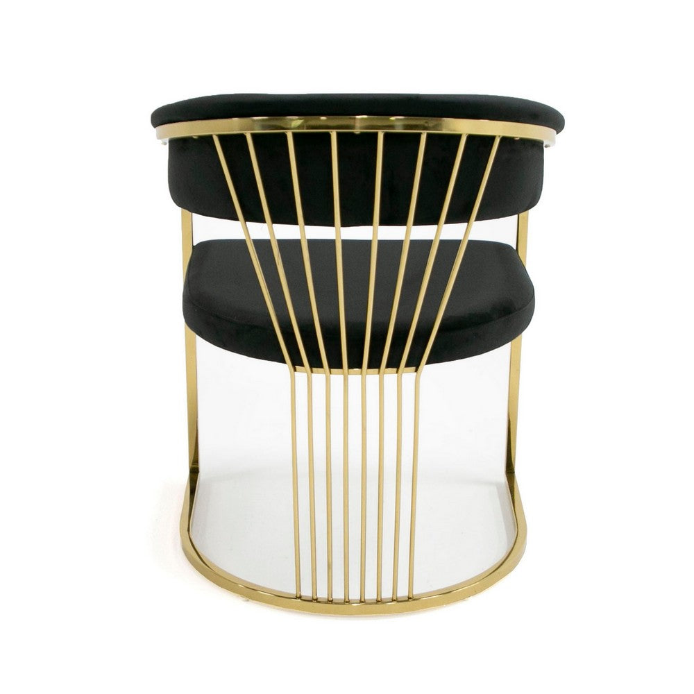 Benjara Moha 24 Inch Dining Chair, Round Cantilever Base, Black Velvet, Gold Finish