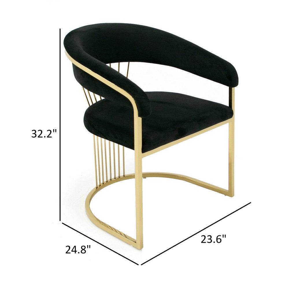 Benjara Moha 24 Inch Dining Chair, Round Cantilever Base, Black Velvet, Gold Finish
