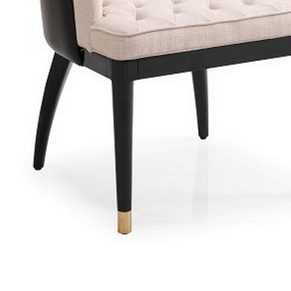 Benjara Hemin 23 Inch Dining Chair, Button Tufted Cushioned, Beige Leather, Black