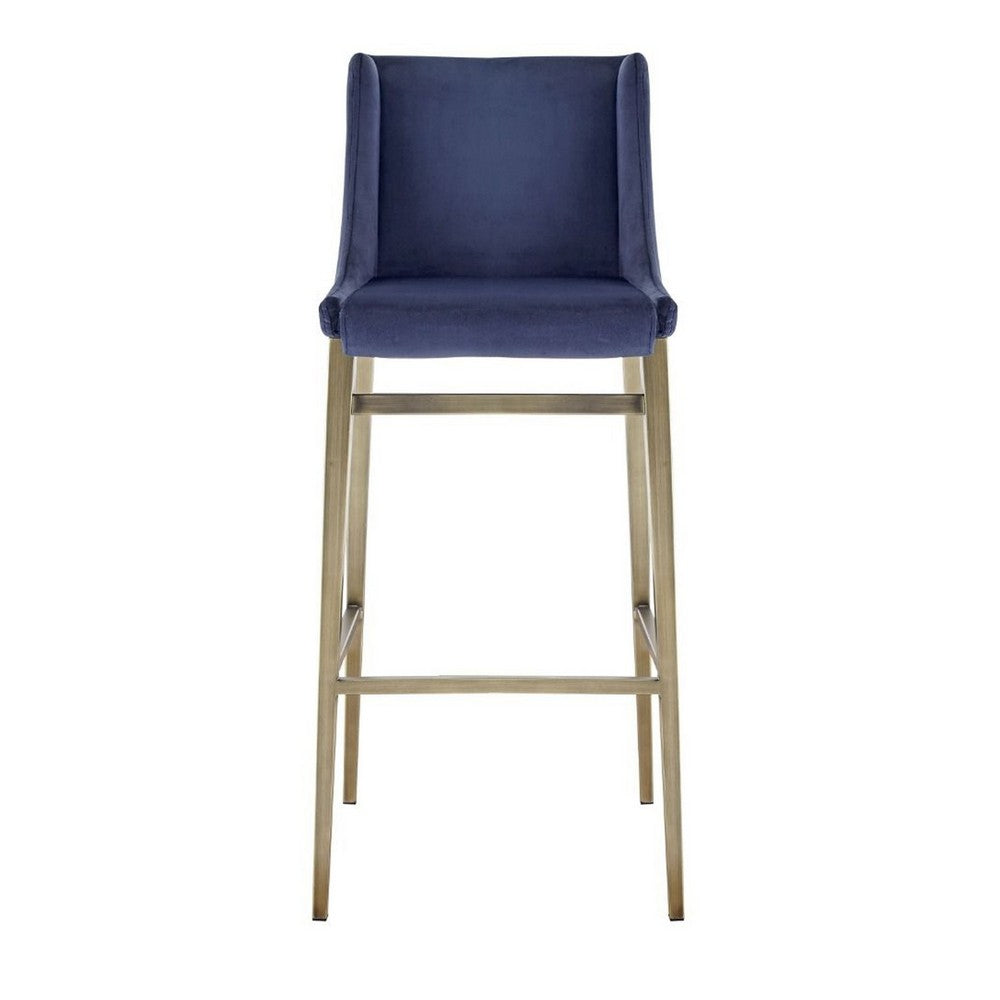 Benjara Cid Kinn 27 Inch Counter Stool Set of 2, Wingback Seat, Navy Blue Velvet