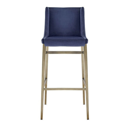 Benjara Cid Kinn 27 Inch Counter Stool Set of 2, Wingback Seat, Navy Blue Velvet