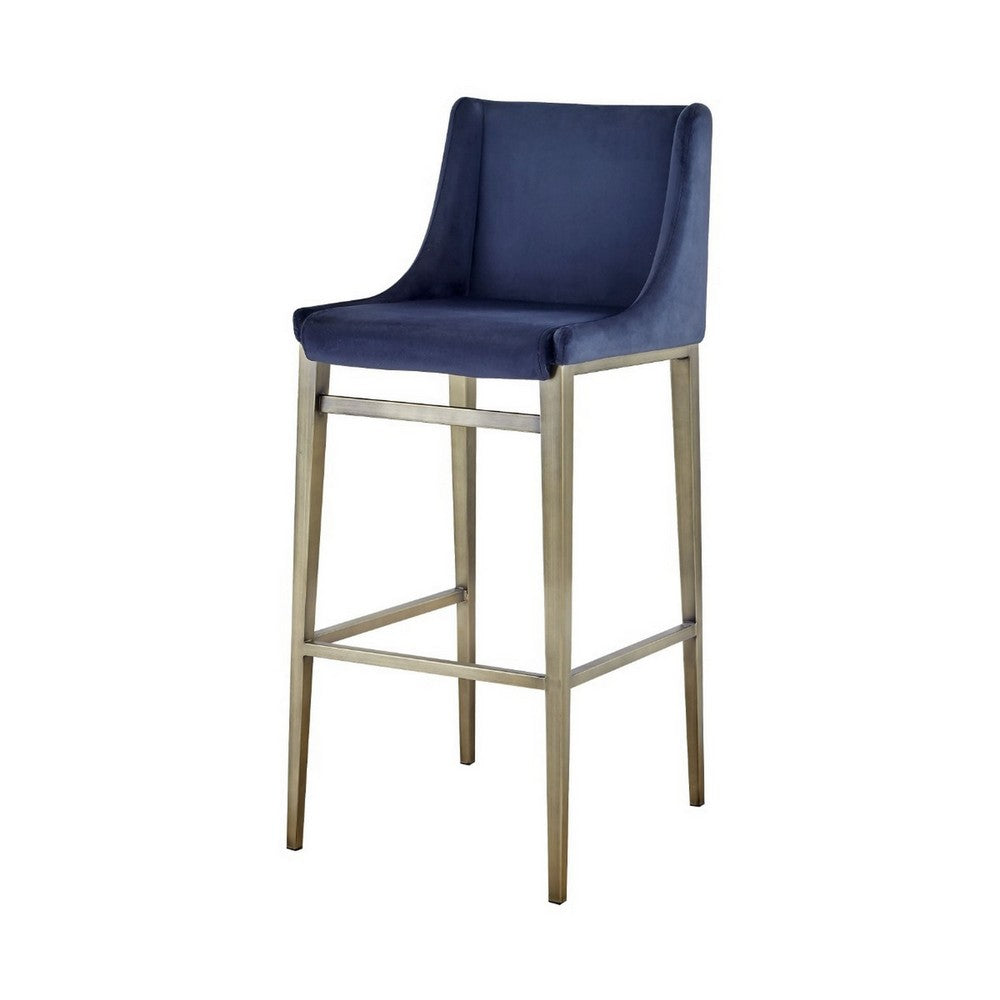 Benjara Cid Kinn 27 Inch Counter Stool Set of 2, Wingback Seat, Navy Blue Velvet