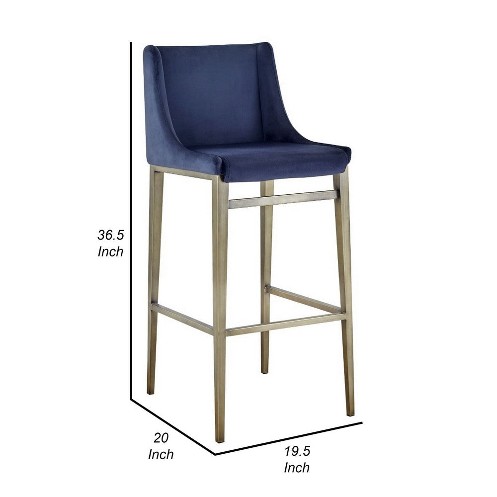 Benjara Cid Kinn 27 Inch Counter Stool Set of 2, Wingback Seat, Navy Blue Velvet