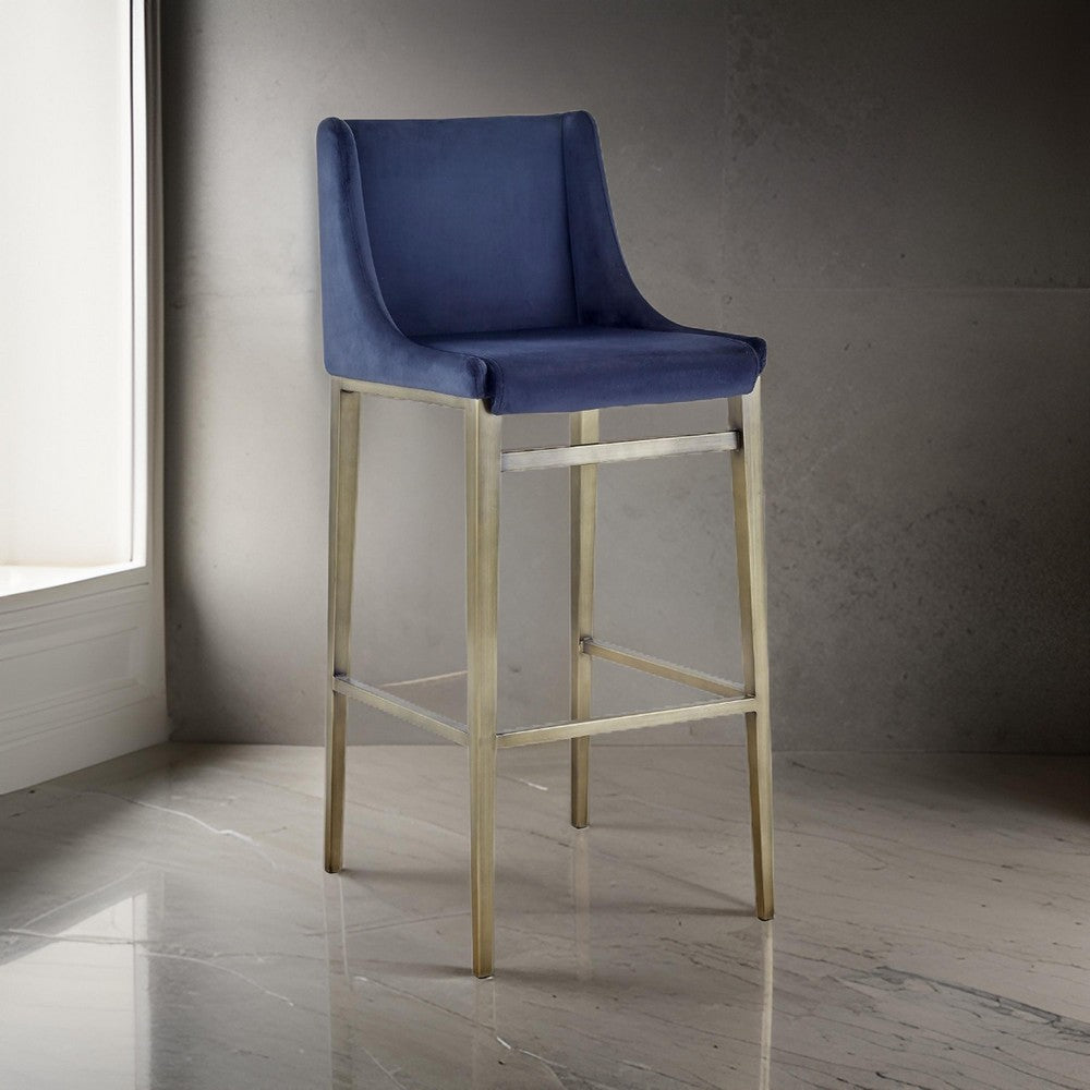 Benjara Cid Kinn 27 Inch Counter Stool Set of 2, Wingback Seat, Navy Blue Velvet