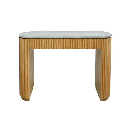 Benjara Cid Zeta 47 Inch Sofa Console Table, Gray Concrete Top, Ribbed Panel Base