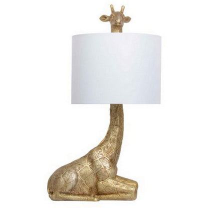 Benjara 25 Inch Table Lamp, Jungle African Giraffe Statuette Gold Metal Base