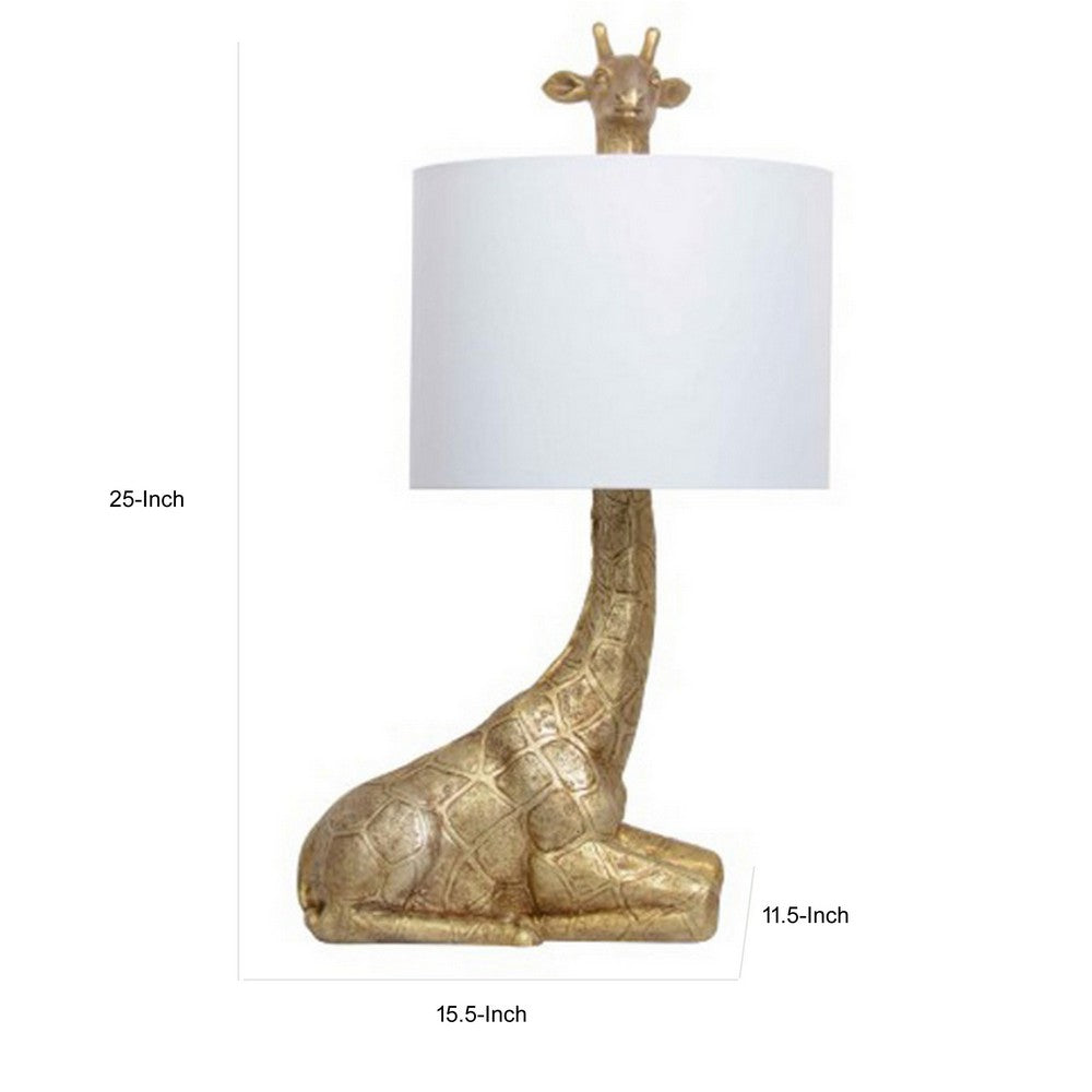 Benjara 25 Inch Table Lamp, Jungle African Giraffe Statuette Gold Metal Base
